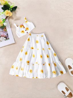 PSPeaches - White Floral Top and Skirt (Set of 2)