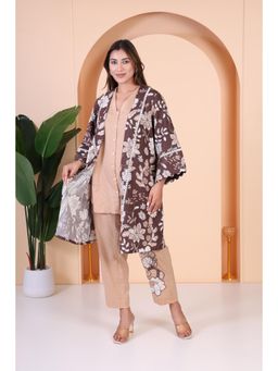 GAGAN VOHRA - Womens Floral Beige Shirt with Pant and Cape