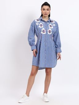 GAGAN VOHRA - Womens Checks Blue Dress