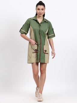 GAGAN VOHRA - Womens Colorblock Olive Dress