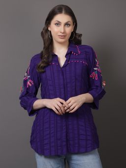 GAGAN VOHRA - Womens Embroidered Navy Blue Shirt