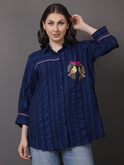 GAGAN VOHRA - Womens Embroidered Navy Blue Shirt