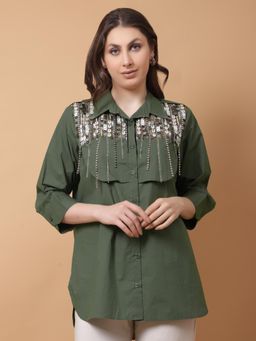 GAGAN VOHRA - Womens Sequined Olive Shirt