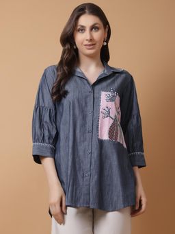 GAGAN VOHRA - Womens Embroidered Blue Shirt