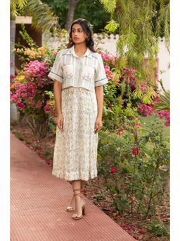 Amoree - Womens Printed Off White Shirt with Skirt