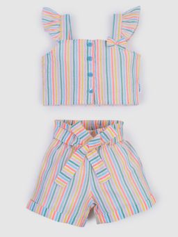Mee Mee - Girl Sheer Sucker Multicolor Stripes Printed Co-Ord Set