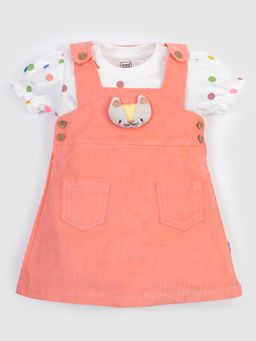 Mee Mee - Infant Peach Polka Wadded A-Line Pinafore Dress with T-shirt