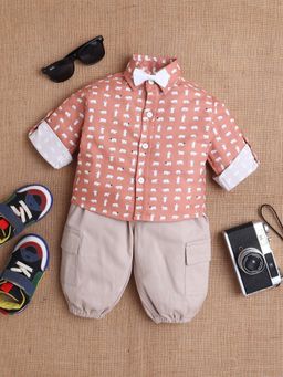 Mee Mee - Rust Cotton Bear Printed Shirt and Joggers