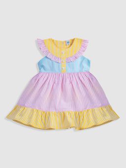 Mee Mee - Infant Girl Multicolor Stripe Printed Sleeveless Frock