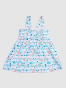 Mee Mee - Girls Blue Sea Creatures Printed Sleeveless Frock