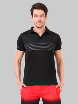 Vector X - Black Polyester Regular Fit Sports Polo T-shirt For Men