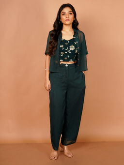 Zink London - Womens Green Embellished Basic Co-Ord (Set of 3)