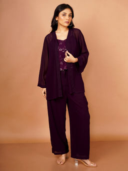 Zink London - Womens Purple Embellished Basic Co-Ord (Set of 3)