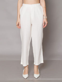 Zink London - Womens Off-White Solid Parallel Trousers
