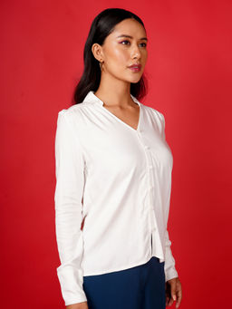 Zink London - Womens White Solid Basic Shirt