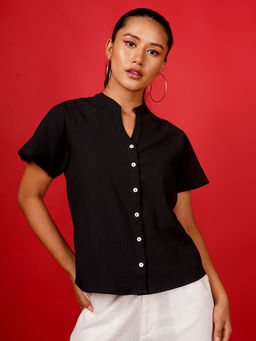 Zink London - Womens Black Solid Straight Shirt