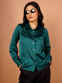 Zink London - Womens Green Self Design Basic Shirt