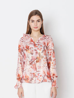 Zink London - Womens Pink Floral Print Shirt Style Top