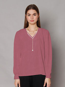 Zink London - Womens Pink Solid Relaxed Fit Top
