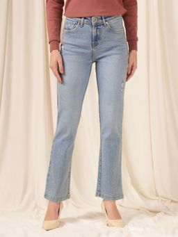 Xpose - Women Light Blue Comfort Low Distress Straight Fit High-Rise Stretchable Jeans