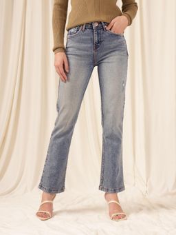 Xpose - Women Blue Comfort Low Distress Straight Fit High-Rise Stretchable Jeans