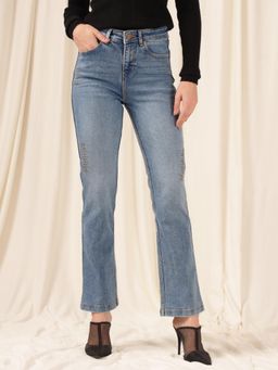 Xpose - Women Light Blue Comfort Straight Fit High-Rise Stretchable Rugged Denim Jeans