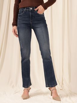 Xpose - Women Dark Blue Comfort Straight Fit High-Rise Stretchable Rugged Denim Jeans