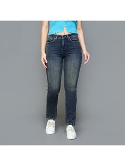 Xpose - Women Dark Blue Comfort Straight Fit High-Rise Stretchable Rugged Denim Jeans