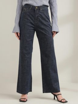 Xpose - Women Jacquard Navy Blue Comfort Super High-Rise Straight Fit Stretchable Jeans