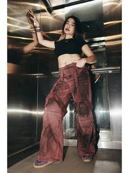 FREAKINS - Gothic Red Denim Utility Cargo Jeans