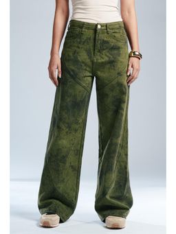 FREAKINS - Galactic Olive Panelled Straight Fit Jeans