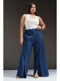 FREAKINS - Antique Indigo Curve Front Slitted Denim Korean Jeans