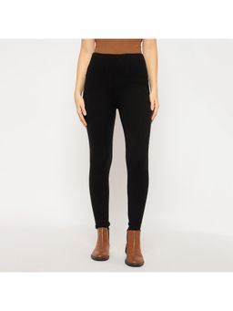 Madame - Skinny Fit Solid Black Jeggings for Women