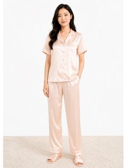 Noite Luxe - Beige Brume Satin Shirt with Pajama