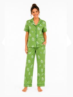 Noite Luxe - Green Avocado Bliss Cotton Shirt with Pajama
