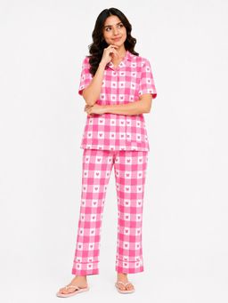 Noite Luxe - Pink Picnic Cotton Shirt with Pajama