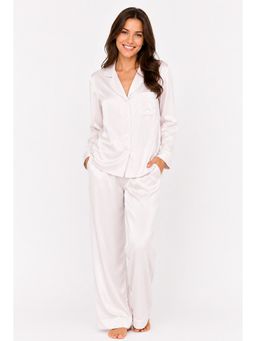 Noite Luxe - White Argent Satin Full Shirt and Pajama