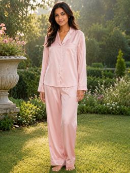 Noite Luxe - Pink Petal Satin Full Shirt and Pajama