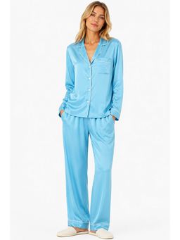 Noite Luxe - Aqua Ciel Satin Full Shirt and Pajama