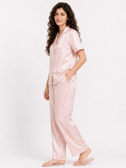 Noite Luxe - Pink Petal Satin Shirt with Pajama