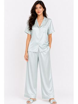 Noite Luxe - Green Opaline Satin Shirt with Pajama