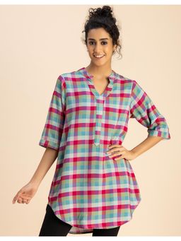 Moomaya - Printed Multi-Color Rayon 3/4 Sleeve Mandarin Collar Regular Fit Stylish Top