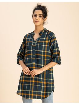 Moomaya - Printed Green Rayon 3/4 Sleeve Mandarin Collar Regular Fit Stylish Top