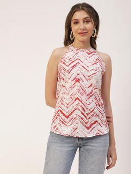 Moomaya - Women White Printed Tank Styled Back Resort Wear Long Summer Top