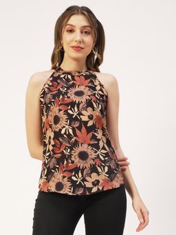 Moomaya - Women Brown Printed Tank Styled Back Resort Wear Long Summer Top