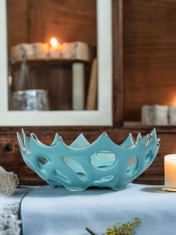 At Home by Nilkamal - Cutwork Round Decorative Bowl -Seagreen & Silver