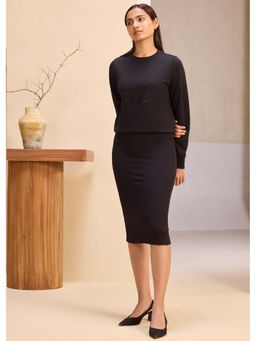 Alonge - Carbon Black Fitted Knit Skirt