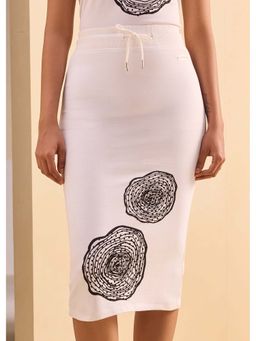 Alonge - White Soft Woodprint Fitted Knit Skirt