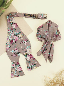 PELUCHE - Brown Open Bow Tie and Pocket Square Set