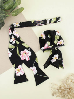 PELUCHE - Black Open Bow Tie and Pocket Square Set